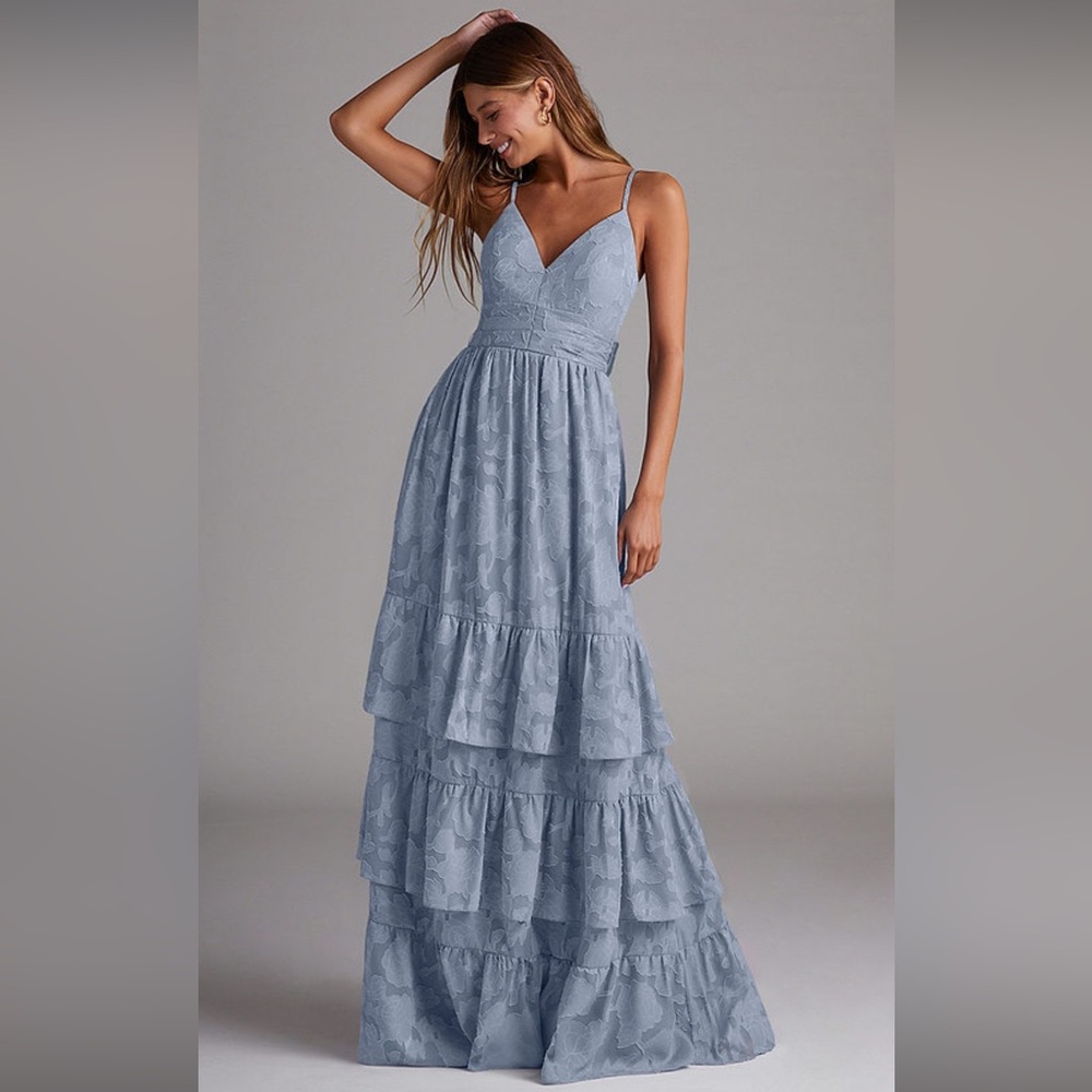 Azazie Light Blue Layered Maxi Dress